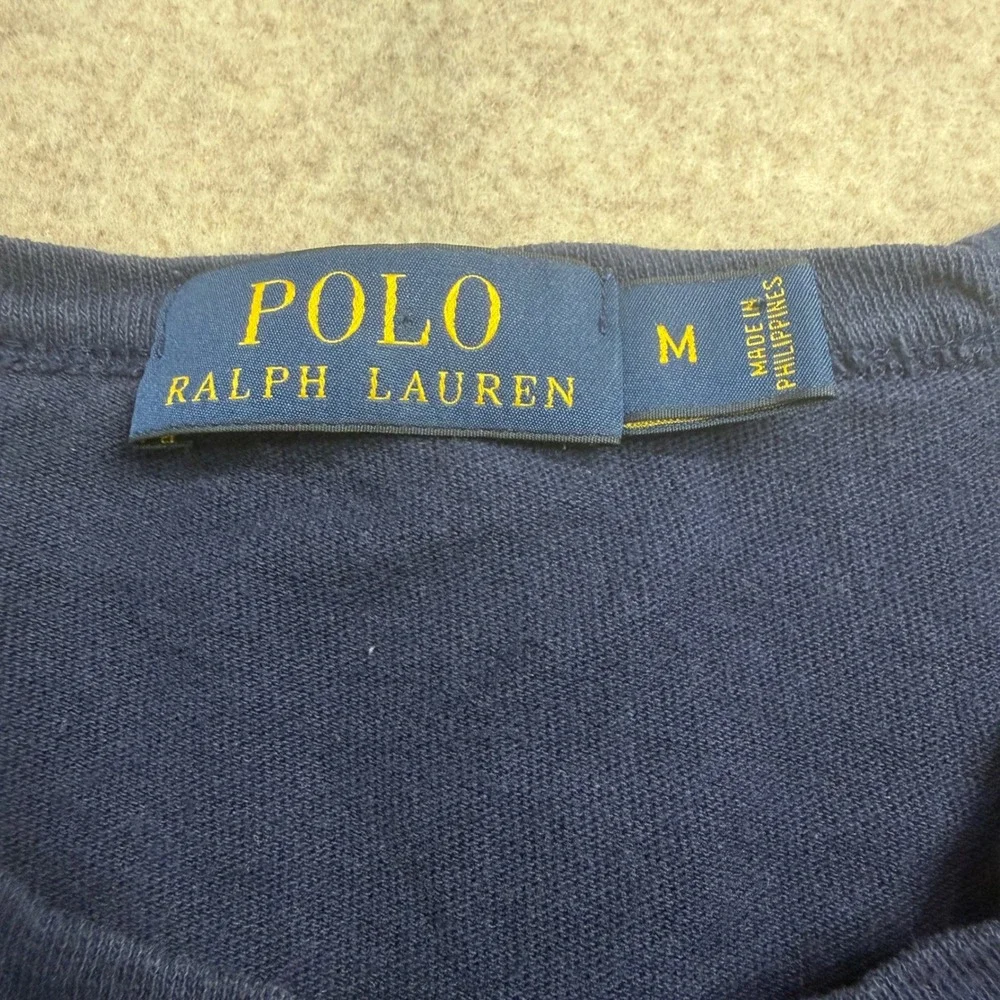 Polo Ralph Lauren Mens Long Sleeve T-Shirt Navy Red Colorblock Graphic Tee M